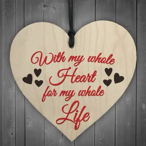 Red Ocean Whole Heart Whole Life Wooden Hanging Heart Plaque