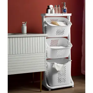 3 Tier Laundry Basket Laundry Hamper Clothes Sorter Clothes Storage Organiser on Wheels