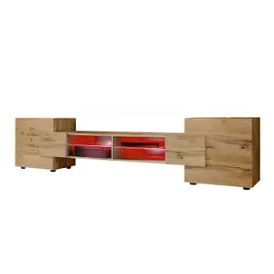 Merano Wide TV Unit with Storage & Led Lighting - Wotan Oak