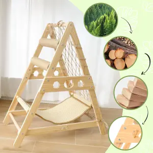 Wooden Cat Tower for Indoor Cats with Hammock Straching Post Climbing Web