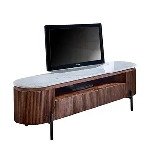 Opal Large TV Stand with Marble Top & Metal Legs - L40 x W170 x H50 cm