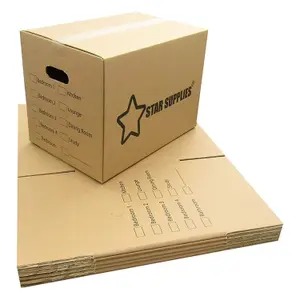 10 x Medium Size (18x12x10") Strong Printed Tick List Cardboard Removal Boxes With Carry Handles