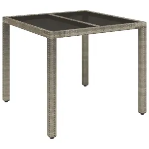 Berkfield Garden Table with Glass Top Grey 90x90x75 cm Poly Rattan