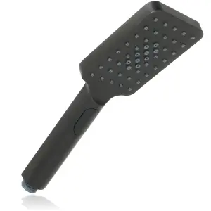 SPARES2GO Shower Head Rectangular Matt Black 1/2inch 3 Mode Spray Large Showerhead