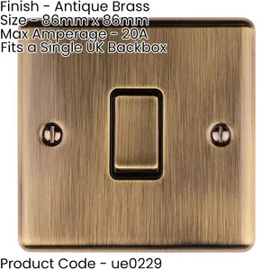 1 Gang 20A Single Light Switch ANTIQUE BRASS & BLACK TRIM 2 Way Metal Rocker