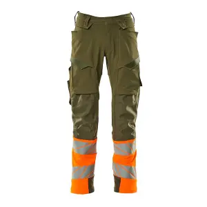 Mascot Accelerate Safe Trousers with Kneepad Pockets - Moss Green/Orange   (33.5) (Leg Length - Short)