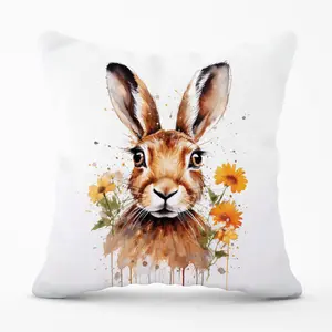 Watercolour Hare and Daisies Cushions 45cm x 45cm