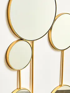 Interiors by Premier Multi Circular Wall Mirror, wall Mirror with gold finish frame, Wall Mirror For Living Room and Hallway