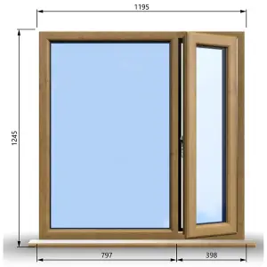 1195mm (W) x 1245mm (H) Wooden Stormproof Window - 1/3 Right Opening Window - Toughened Safety Glass