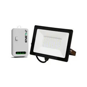 50W LED Floodlight Pre Wired with 500W RF + WiFi Receiver + 1 Gang Wireless Kinetic Switch (White Body)