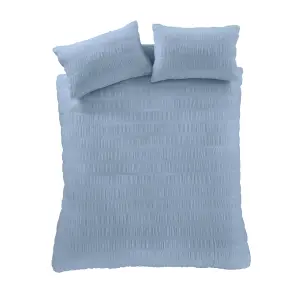 Catherine Lansfield Bedding Seersucker Embellished Duvet Cover Set with Pillowcase Lansfield Blue