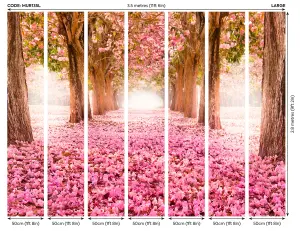 Origin Murals Pink Blossom Flowers on a Pathway of Trees Matt Smooth Paste the Wall Mural 350cm wide x 280cm high