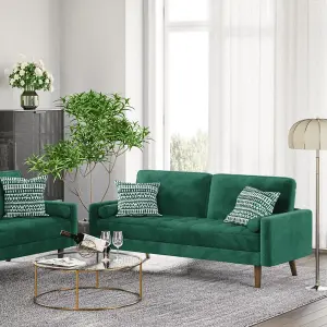 Yohood Velvet Rolled Arm Upholstered 3-Seater Loveseat Green