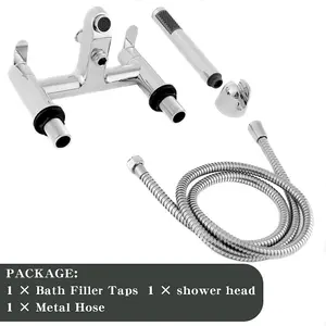 BATHWEST Bath Shower Filler Mixer Tap Double Lever Chrome Solid Brass with Shower Hand