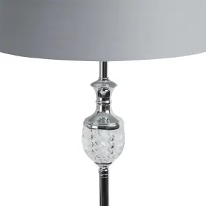 First Choice Lighting Pair of Polished Chrome with Moulded Glass Detail Floor Lamp with Grey Shades