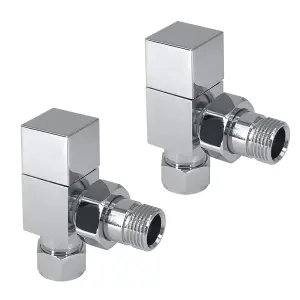 Rinse Bathrooms 15mm Designer Square Angled Radiator Valves Pair Chrome