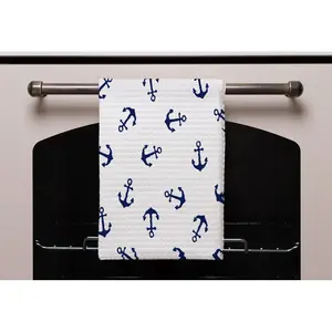 Cotton Waffle Tea Towel Kitchen Towel (Set of 3) White/Navy