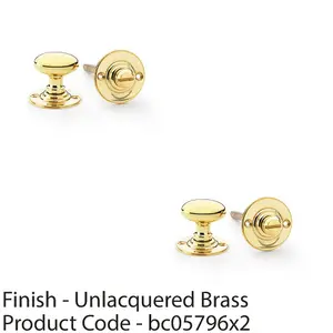 2 PACK - Traditional Oval Thumbturn & Release Lock - Polished Brass - Bathroom Door WC