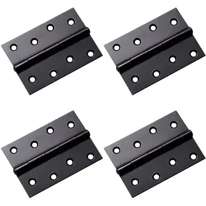 4 PACK - Pair 75mm x 50mm Fixed Pin Door Hinge - Powder Coated Black Interior