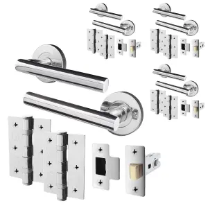 AFIT Polished Chrome Door Handle Latch set, Pack of 4 - Latch (64mm), Hinges (76mm) Olvera Range