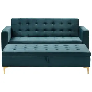 3 Seater Velvet Sofa Bed with Storage Ottoman Teal ABERDEEN