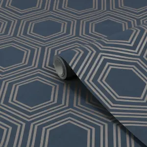 Next Honeycomb Geo Navy Smooth Wallpaper