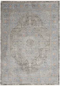 Blue Luxurious Traditional Easy to Clean Bordered Floral Dining Room Bedroom and Living Room Rug -160cm X 221cm