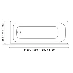 Anne White Super-Strong Acrylic Single Ended Straight Bath (L)1780mm (W)795mm