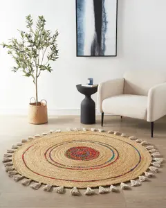 Round Jute Area Rug 140 cm Beige OBAKOY