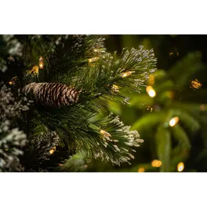 Glittery Bristle Pine Tree with Soft White LED 6ft H