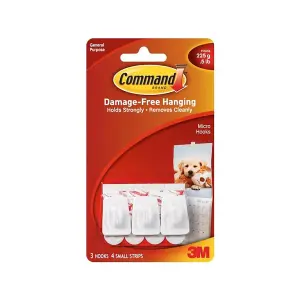 Command Micro Hooks (Pack Of 3) White (One Size)