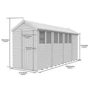 DIY Sheds 5x15 Apex Shed - Single Door With Windows