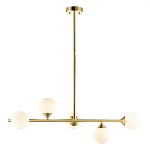 Luminosa Grosseto Batten Satin Brass Plate, Gloss White Glass