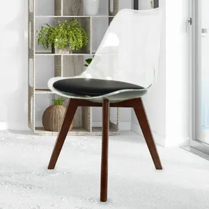 Soho Clear and Black Plastic Dining Chair with Squared Dark Wood Legs