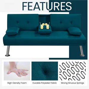 Yaheetech Aqua Blue Fabric Upholstered Convertible Futon Sofa Bed for Small Space