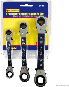 3Pc Heavy Duty Reversible Offset Ratchet Ring Spanner Metric Wrench Set 10-15Mm