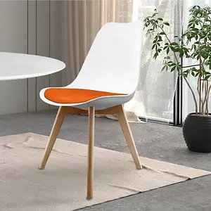 Soho White & Orange Plastic Dining Chair with Squared Light Wood Legs