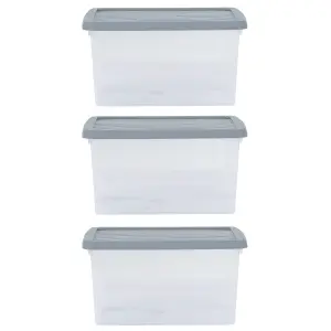 3 x Wham Box 16L Stackable Plastic Storage Box & Lid Clear/Steel