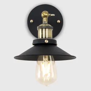 ValueLights Colonial Pair of Industrial Style Black and Antique Brass Wall Lights