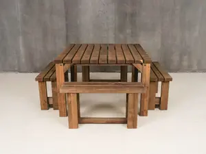 QUADRUM Picnic Table With 4 Benches (Rustic brown finish)