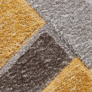 Grey Yellow Shaggy Geometric Modern Easy to Clean Rug for Living Room Bedroom and Dining Room-80cm X 150cm