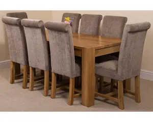 Kuba 180 x 90 cm Chunky Oak Dining Table and 8 Chairs Dining Set with Washington Grey Fabric Chairs