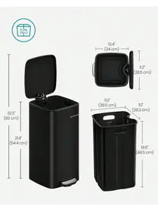 SONGMICS Kitchen Bin, 8-Gallon (30 L) Trash Bin, Steel Pedal Bin, With Inner Bucket, Soft Close And Stays Open