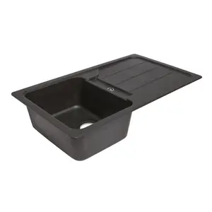 Cooke & Lewis Arber Black Composite quartz 1 Bowl Sink & drainer 500mm x 860mm