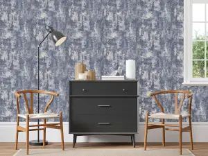 Arthouse Stone Textures Navy/Silver Wallpaper