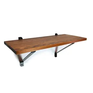 Solid Pine Rustical Shelf Dark Oak with Black GALA Bracket 25x120cm