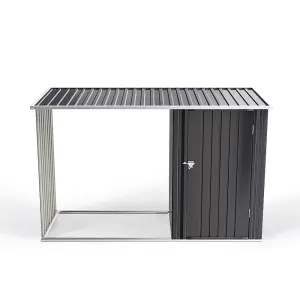 8 x 3 ft Metal Garden Log Store with Outdoor Tool Storage Shed Charcoal Black