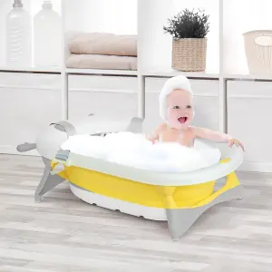 HOMCOM Foldable Baby Bath Tub Ergonomic with Temperature-Induced Water Plug