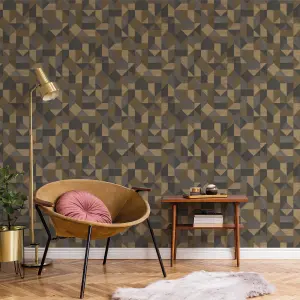 Galerie Botanica Yellow Brown Grey Cubics Smooth Wallpaper