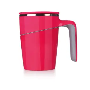 Pink Spill Resistant Mug - Non-Tip Vacuum Cup with Stainless Steel Double Walled Insulated Interior & Fitted Lid - 450ml Capacity